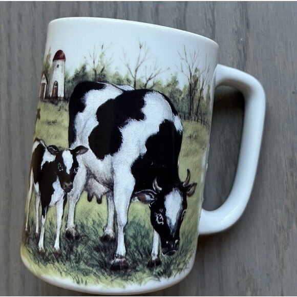Vintage OTAGIRI Japan Cow with Calf in Pasture Coffee Mug Cup  8 oz. - Picture 2 of 9